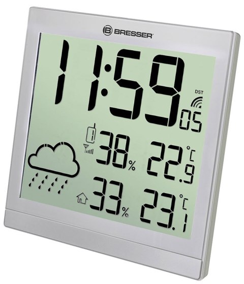 Stacja meteorologiczna Bresser TemeoTrend JC LCD RC (zegar ścienny), srebrna